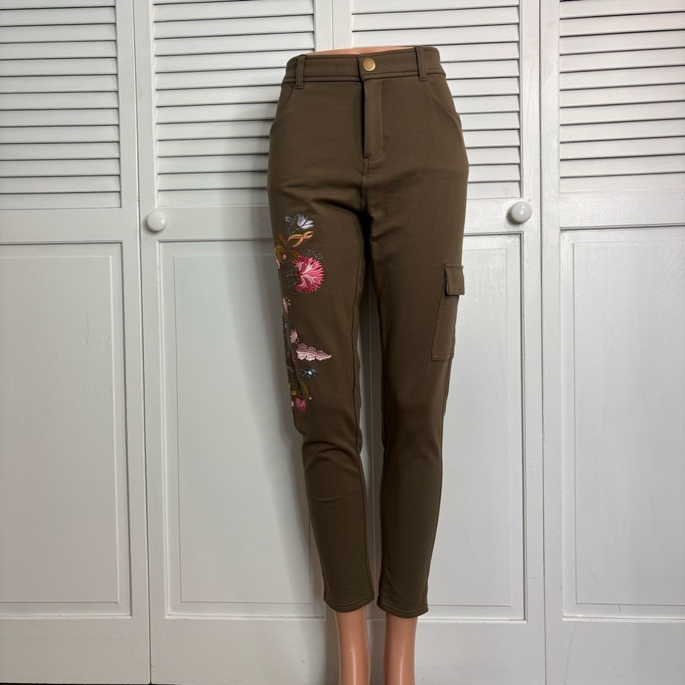 MATILDA JANE Embroidered Floral Olive Scouts Honor Pants Size L - Picture 2 of 9